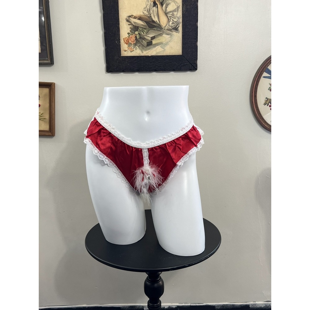 Vintage Minor Creations Santa Bottoms Red Feather Lace Trim Panties One Size